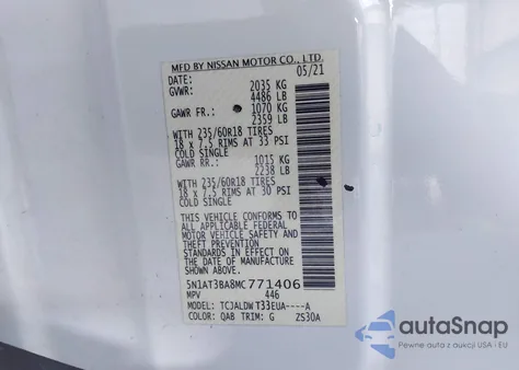 2021 Nissan Rogue Sv Fwd из США, поврежденный, VIN 5N1AT3BA8MC77140